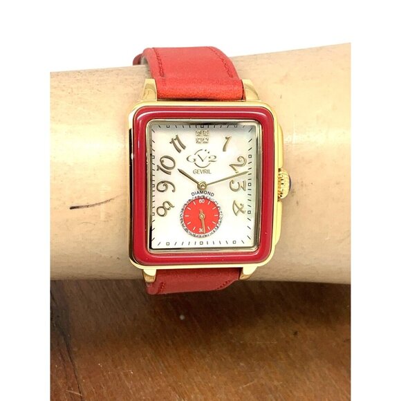 GV2 by Gevril Women's Watch 9261 Swiss Quartz Mother of Pearl Dial Red Leather - Picture 10 of 13